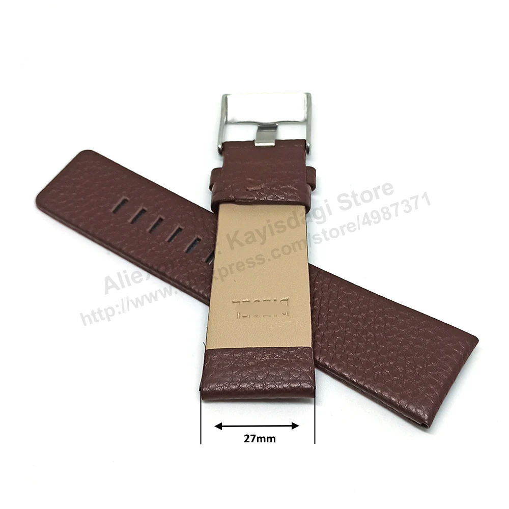 Fits/For Diesel DZ1206 , DZ1399 Master Chief , Time 3 hands DZ2064 - DZ1293 - 27mm Brown Genuine Leather Watch Band Strap Belt