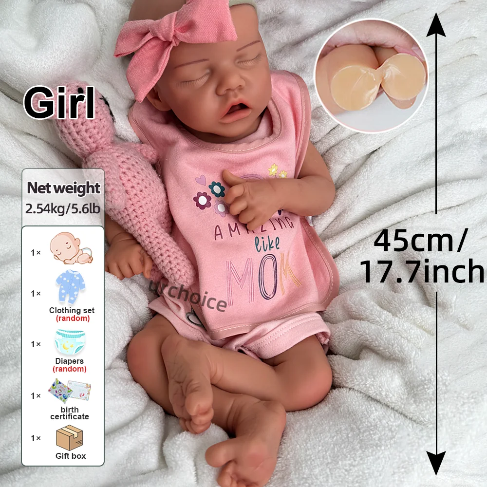 부드러운 18 인치 실리콘 다시 태어난 아기 인형 손으로 그린 ​​인형 매니아 미술 컬렉션을위한 실물 같은 신생아 소녀