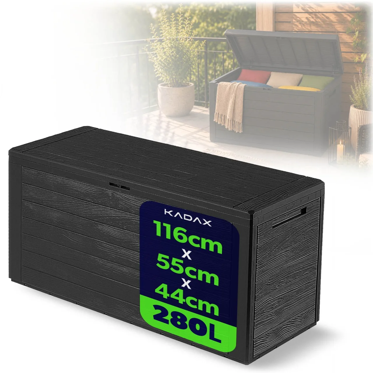 KADAX Boîte de Jardin Balcon Tug 280L Pour Jardin Balcon Terrasse Anthracite