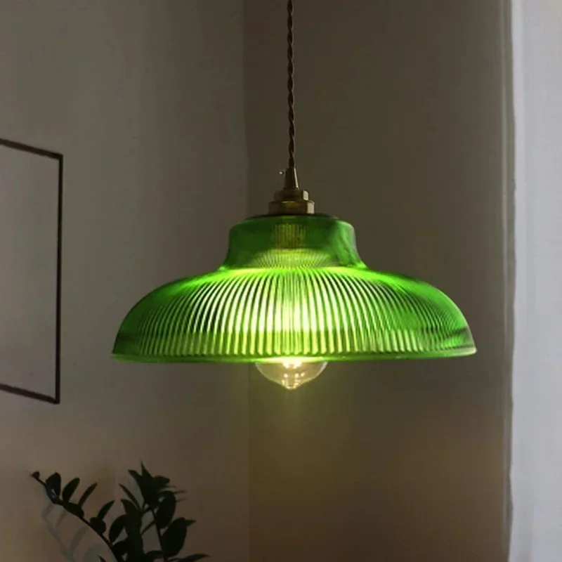 Nordic drewniane szklany wisiorek światła Vintage oprawy oświetlenie domu sypialnia salon obok lampa miedziana lampy wiszącej Luminaria — 2