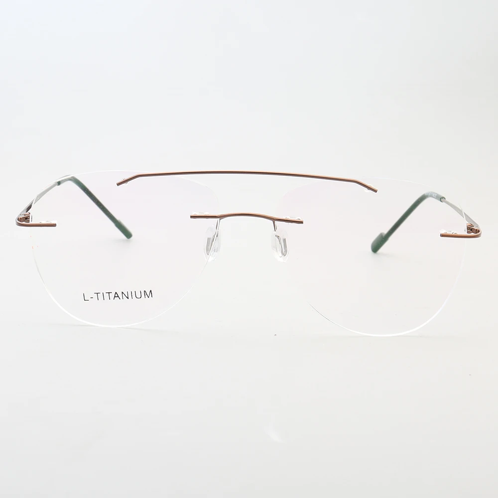 Aviation Men Rimless Eyeglass Frames for Men Pilot Metal Optical Glasses Frame Lightweight Rx Spectacles Double Bridge Eyewear