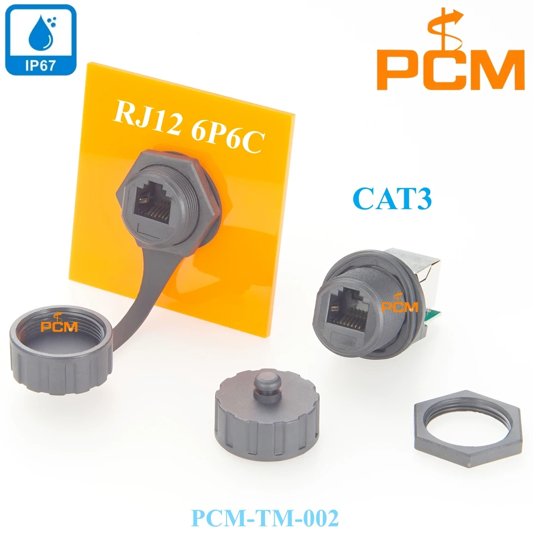 Outdoor RJ11 RJ12 6P6C female socket Connector IP67 Waterproof Panel Mount Adapter telephone CAT3 data pass-through for telecom