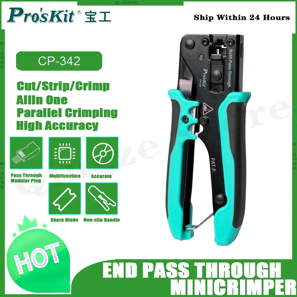 

Pro'sKit CP-342 4 in 1 Wire Crimping Pliers 8P8C RJ45 Perforated Crystal Head Crimping Tool Ethernet Network LAN Cable Stripper