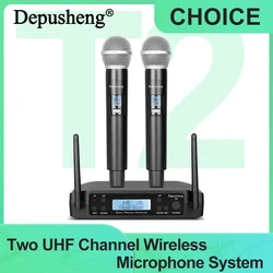 2 UHF Channel Wireless Microphone System, Depusheng T2 Handheld  Portable Karaoke Dynamic Microphone System for Singing, Karaoke