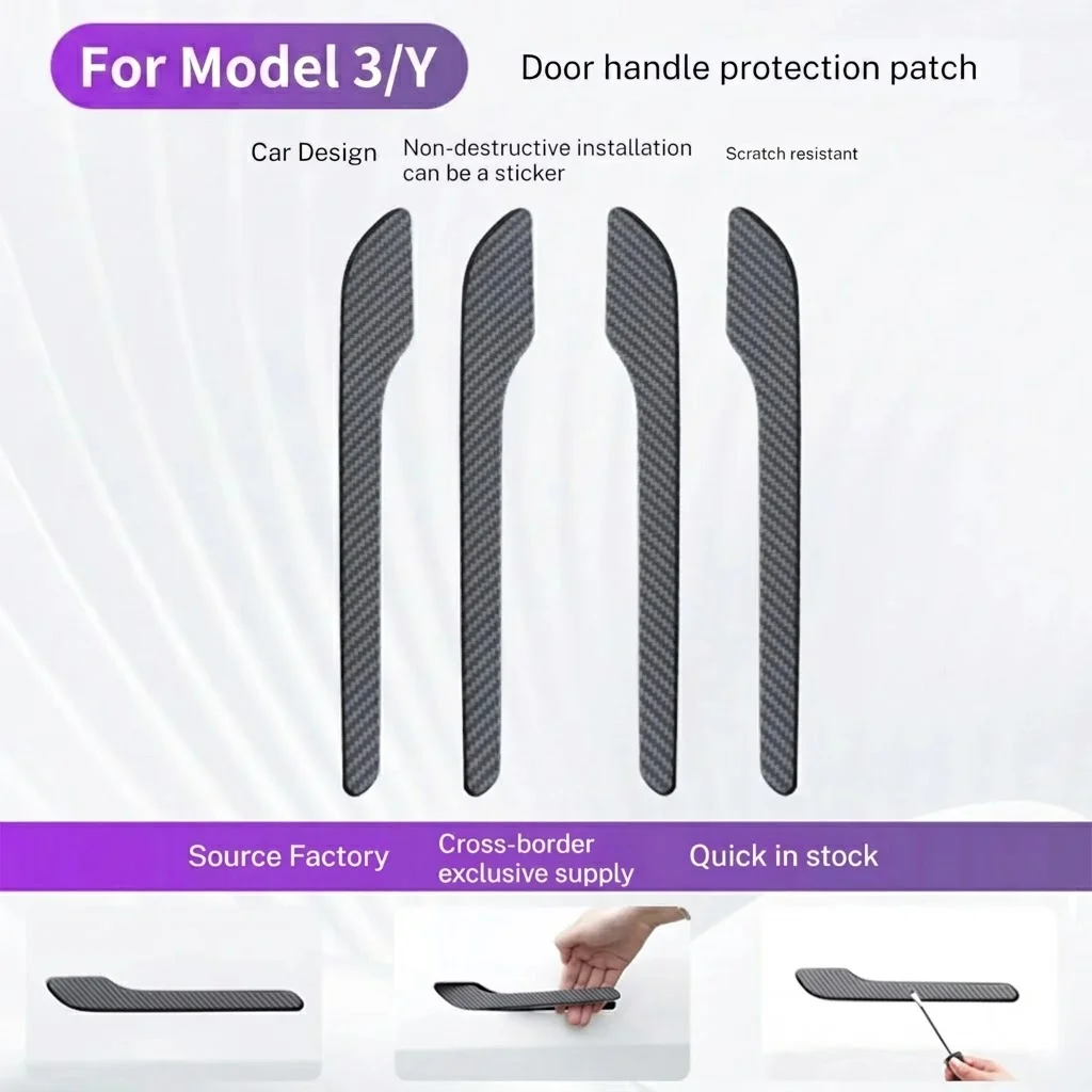 

4PCS ABS Real Carbon Fiber Door Handle Cover Protection Accessories for Tesla Model 3/Y Protective Sticker Protective Film