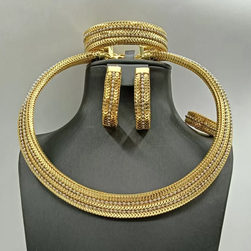 Yulaili 4PCS Fishbone Braided Gold Plated African Jewelry Sets for Women Wedding Luxury Naija Jewelry Set Dubai Bridal Jewelry