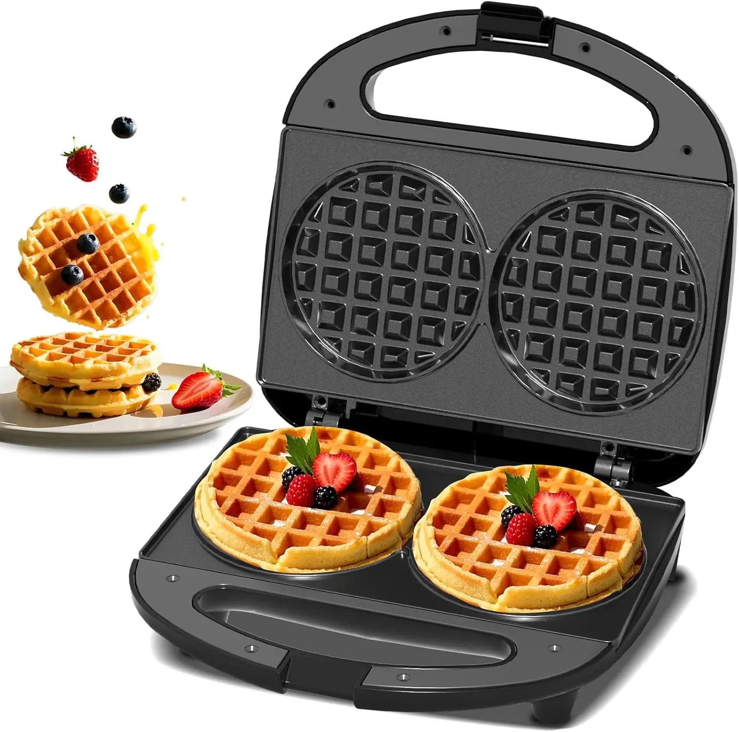 

3-in-1 Sandwich Maker with Removable Plates, Panini Press, Waffle Maker, Non-Stick, 750W Compact Breakfast Grill for Sandwiches, Waffles, Steak, Black