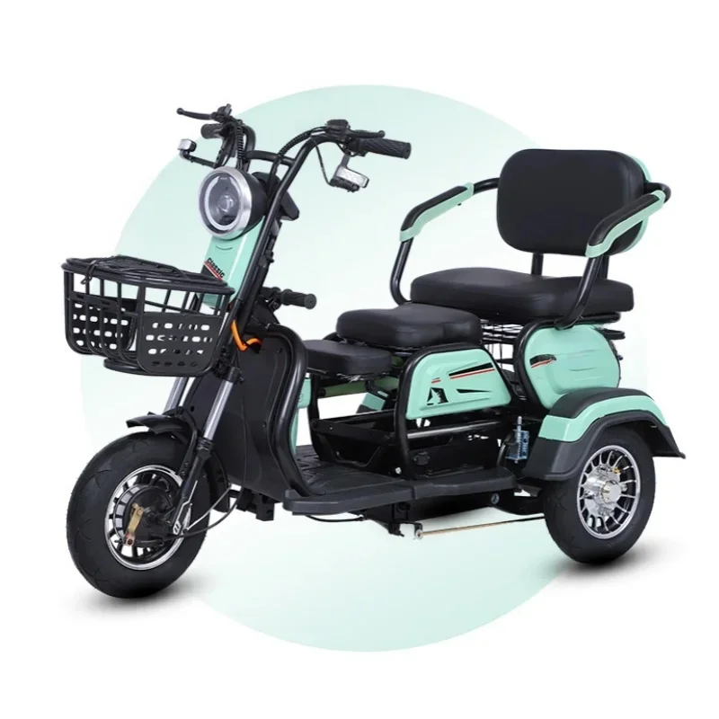 AliExpress Electric Tricycle With Passenger Seat For Adult Elderly 3 Seat 1000W 60V Mini Parents Child Electric Bike With Cargo Baskets
