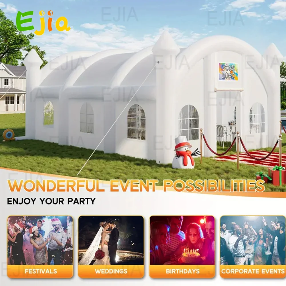 Tenda gonfiabile portatile per matrimoni Tenda gonfiabile con luci a LED 6 porte Costruzione di case Tendone all'aperto Chiesa per finestre per feste