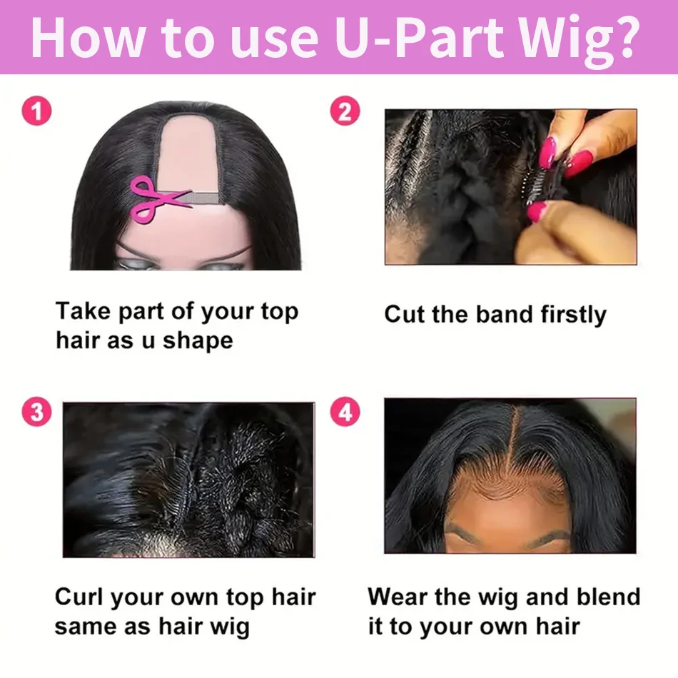 U Part Wig Human Hair Glueless U Part Wigs Natural Black Remy Human Hair Wig Beginner Friendly Protective Style For Women view 6