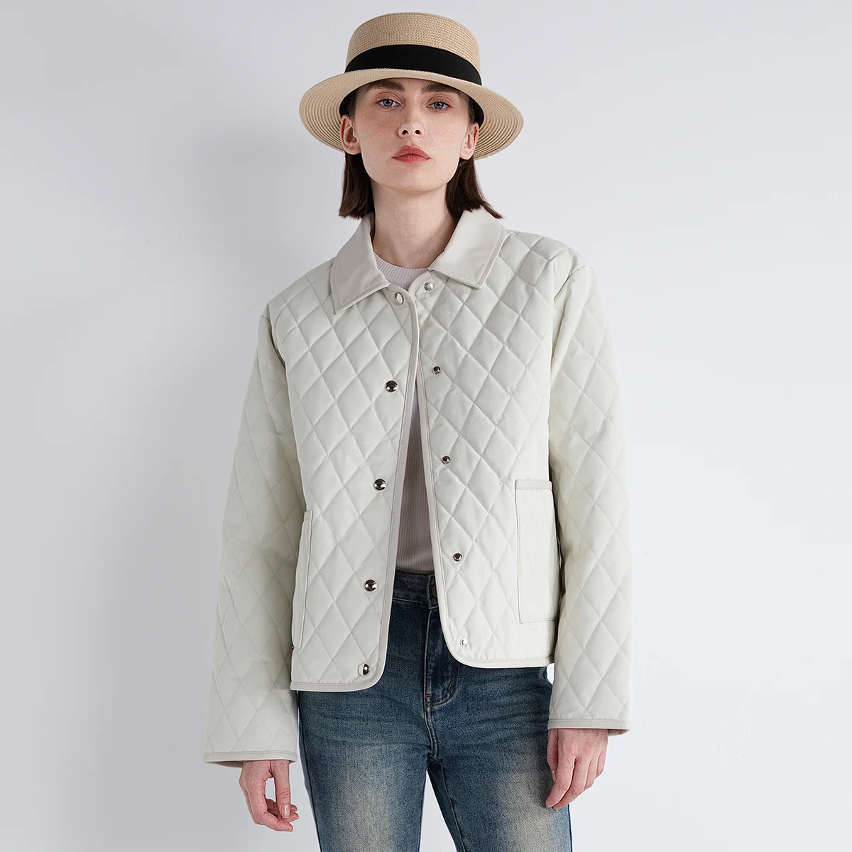 

TX852148 High-End Women’s Sheepskin Trim LP Down Coat Minimalist 100% Polyester Quilted Puffer Jacket