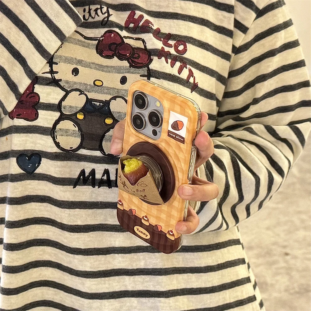 حافظة حماية جديدة من البطاطس الحلوة المشوية مع دعامة مغناطيسية، مناسبة لهاتف iPhone 17/13/14/15/16 Pr