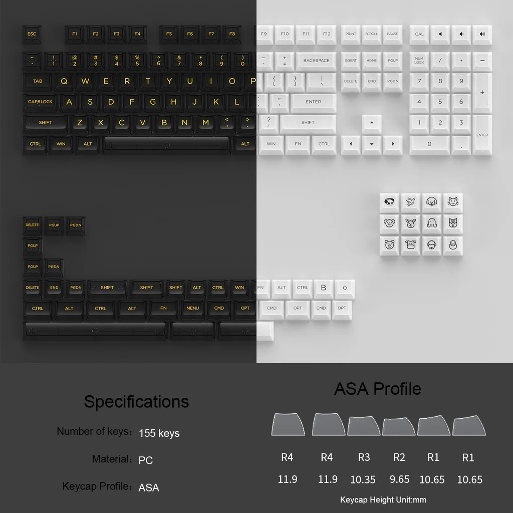 Akko ASA-Conjunto de Keycap Transparente, Caps 155 teclas para layout ANSI, 61 87 104 108 Switches MX, Teclado mecânico retroiluminado RGB, Clear Keycaps