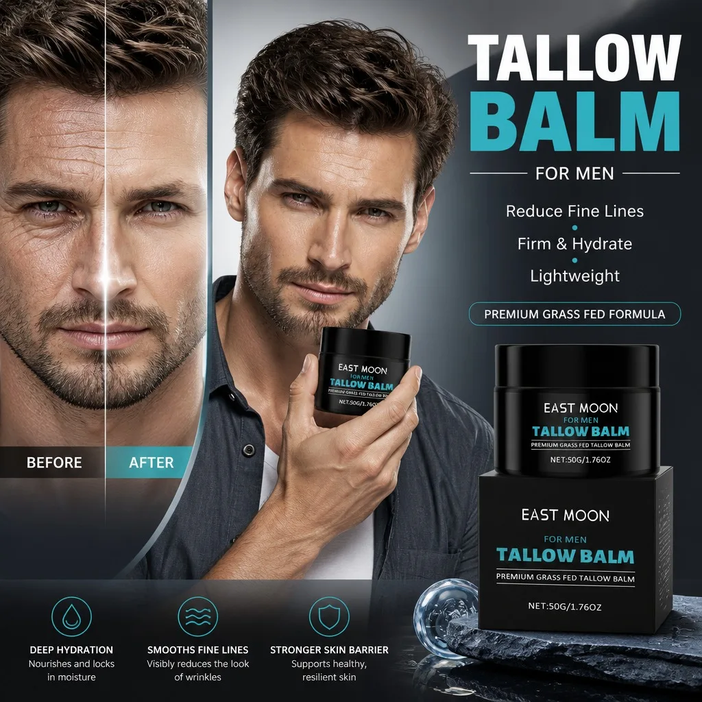 Men Beef Tallow Balm Reduces Fine Lines Firms Gentle Moisturizes Locks Moisture Lightweight Non Greasy For Daily Men Skincare