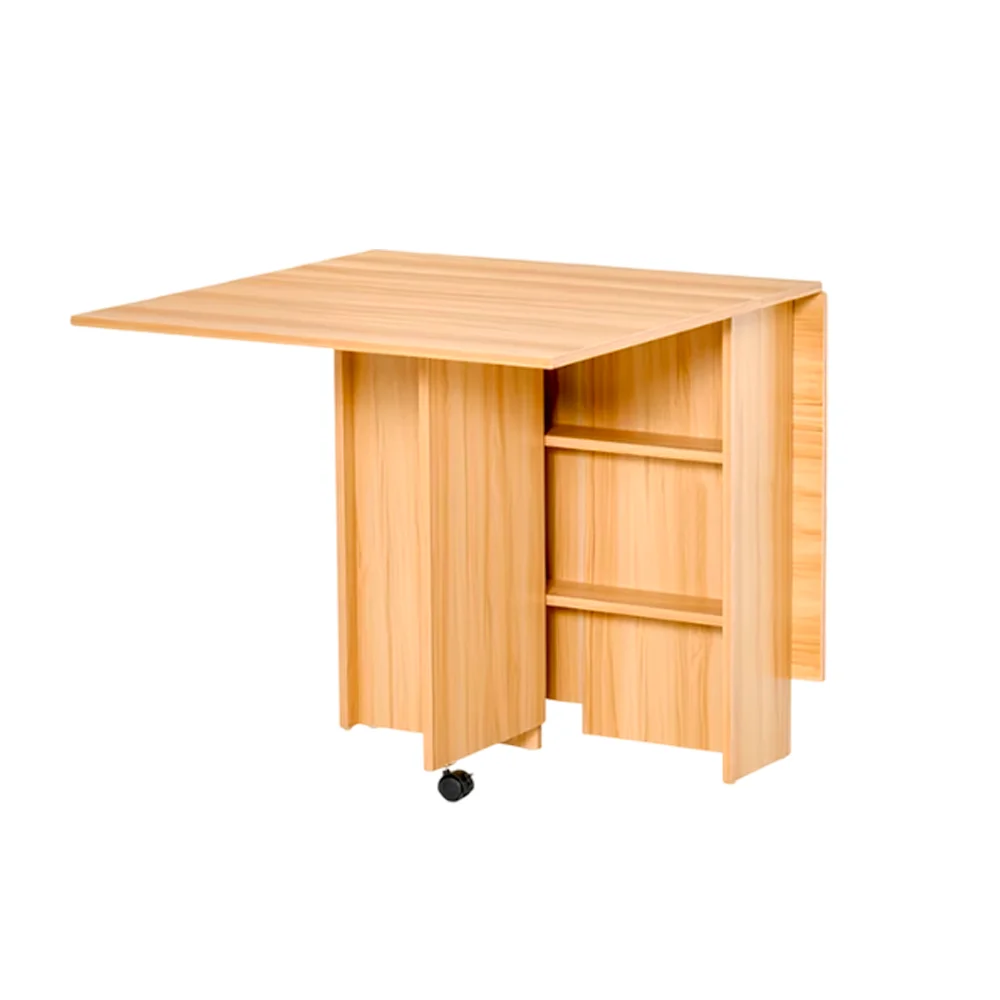 طاولة خشبية قابلة للطي، بلولاندر، 141 * 61 * 72 سم، طاولة طعام مع أرفف تخزين، توفير المساحة، متحركة بعجلات، طاولة خشبية مستطيلة مع أوراق قابلة للطي (خشب)