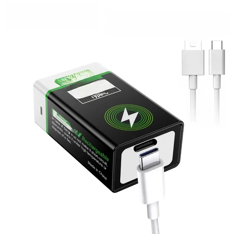 1500mAh CityTree 9V Rechargeable Batteries Type-C USB 6F22 9 Volt Lithium Battery for Microphone Remote Control Metal Detector