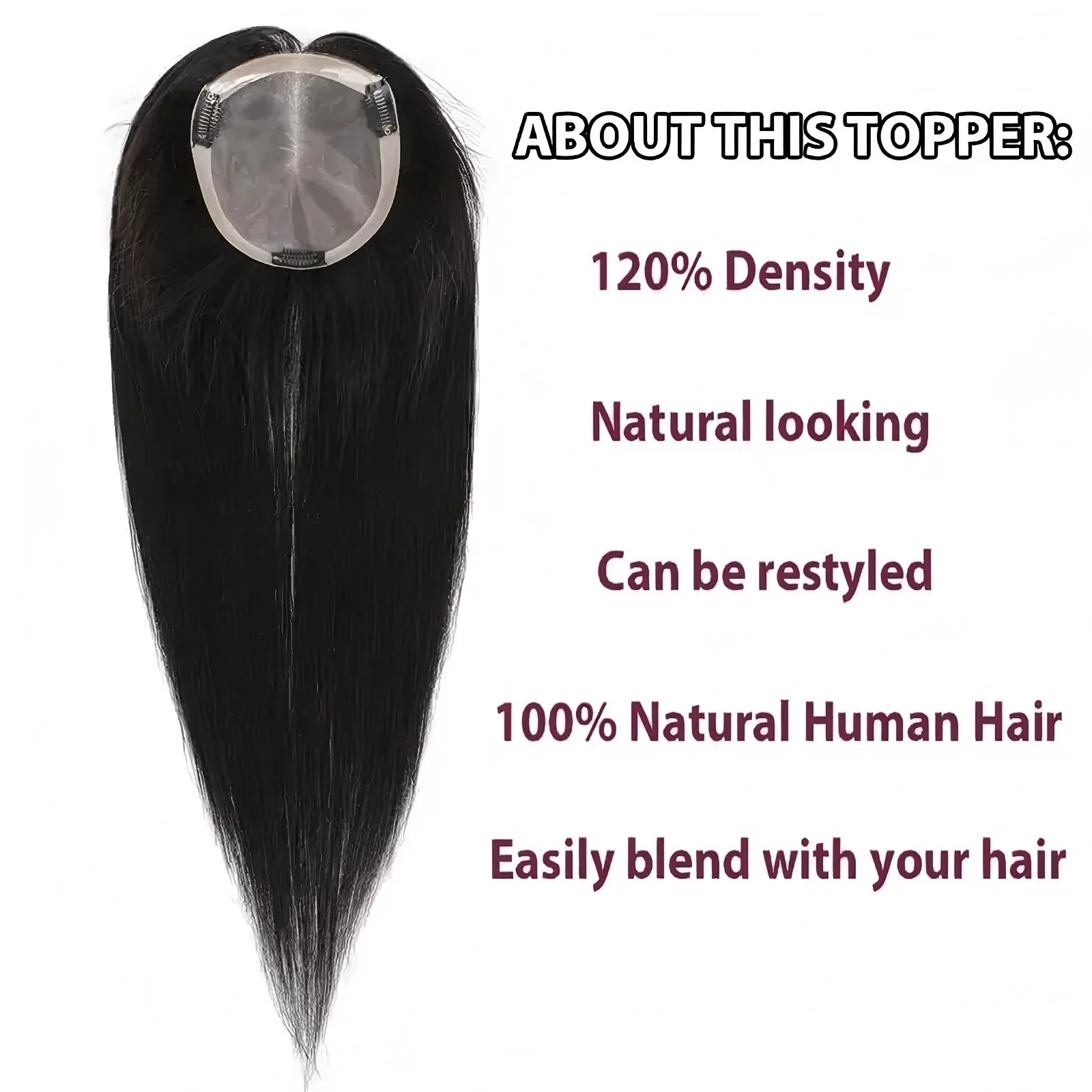 أغطية شعر بشري متينة، قاعدة أحادية وبولي يوريثان دقيقة مع مشابك على نظام قطع الشعر القابلة للتنفس لتغطية الشعر الرمادي أو الرقيق