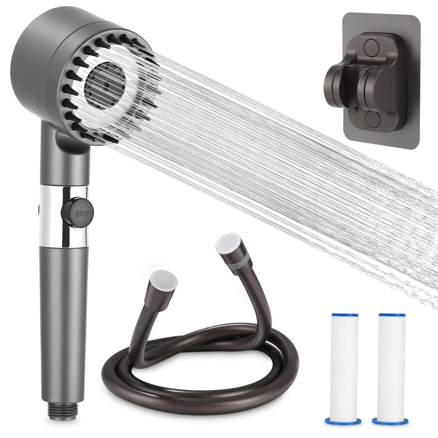 1 Set Hochdruck-Duschkopf Grau, Leistungsstarker Wasserdruckverstärker mit Handbrause, Massage-Regendusche mit Filter für Badezimmer, Geschenk für Badezimmer-Aufwertungen zu Hause