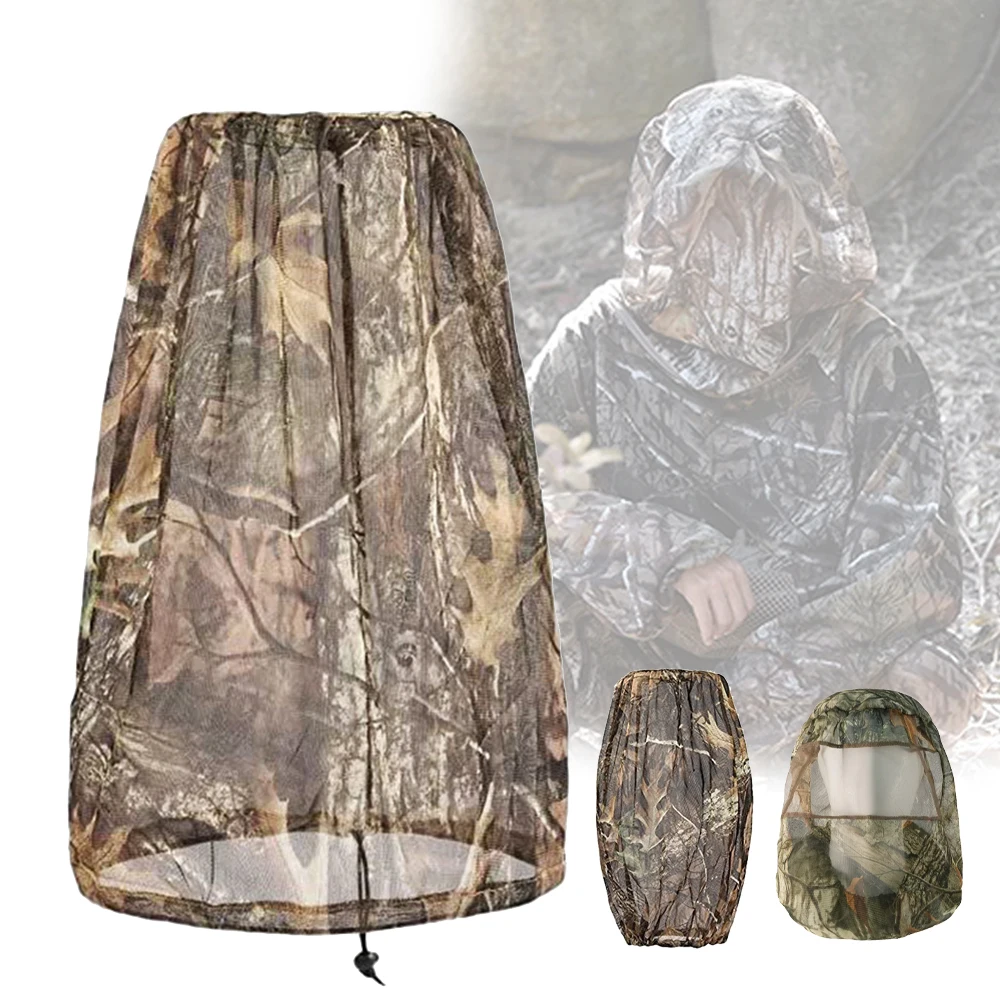 Tactical Bionic Camouflage Mesh Mask Mosquito-Proof Breathable Bird-Watching Headgear Jungle Hat for Outdoor Hunting Adventure