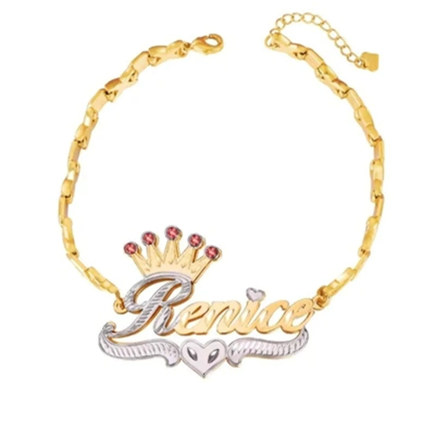 Custom Name Bracelet With Crown and Heart 3D Double Nameplate Personalized Two Tone Gold Chocker For Women Jewelry Gifts