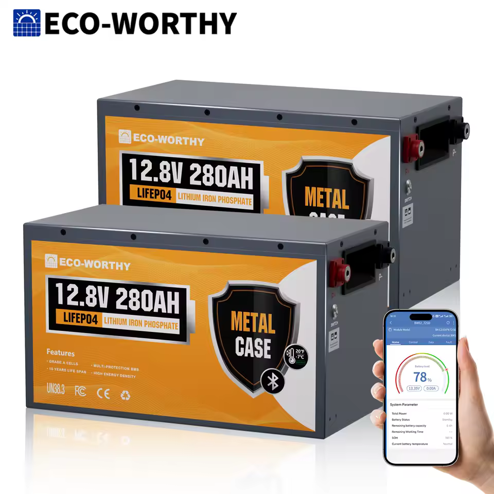 2-Pack ECO-WORTHY 12V 280Ah LiFePO4 RV Battery with BMS & Bluetooth