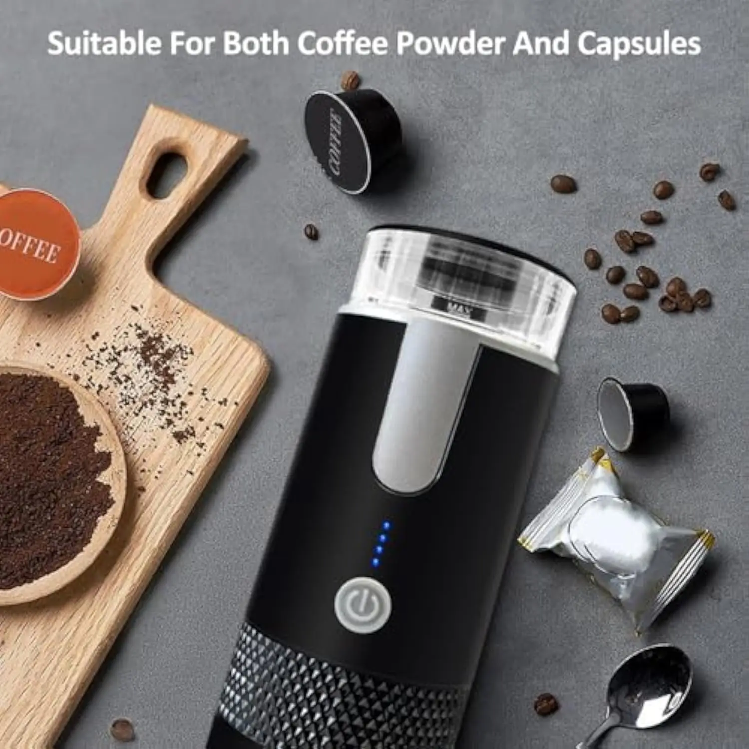 Portable Espresso Maker, Electric Travel Coffee Machine Non-Heating Version Compatible with K Cup Capsules & Ground Coffee