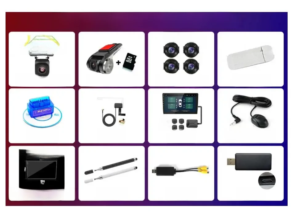 Pour Android écran Navigation voiture lecteur multimédia accessoires en option DVR OBD HDMI AV sortie DAB TPMS stylet 4G Moden 360 caméra