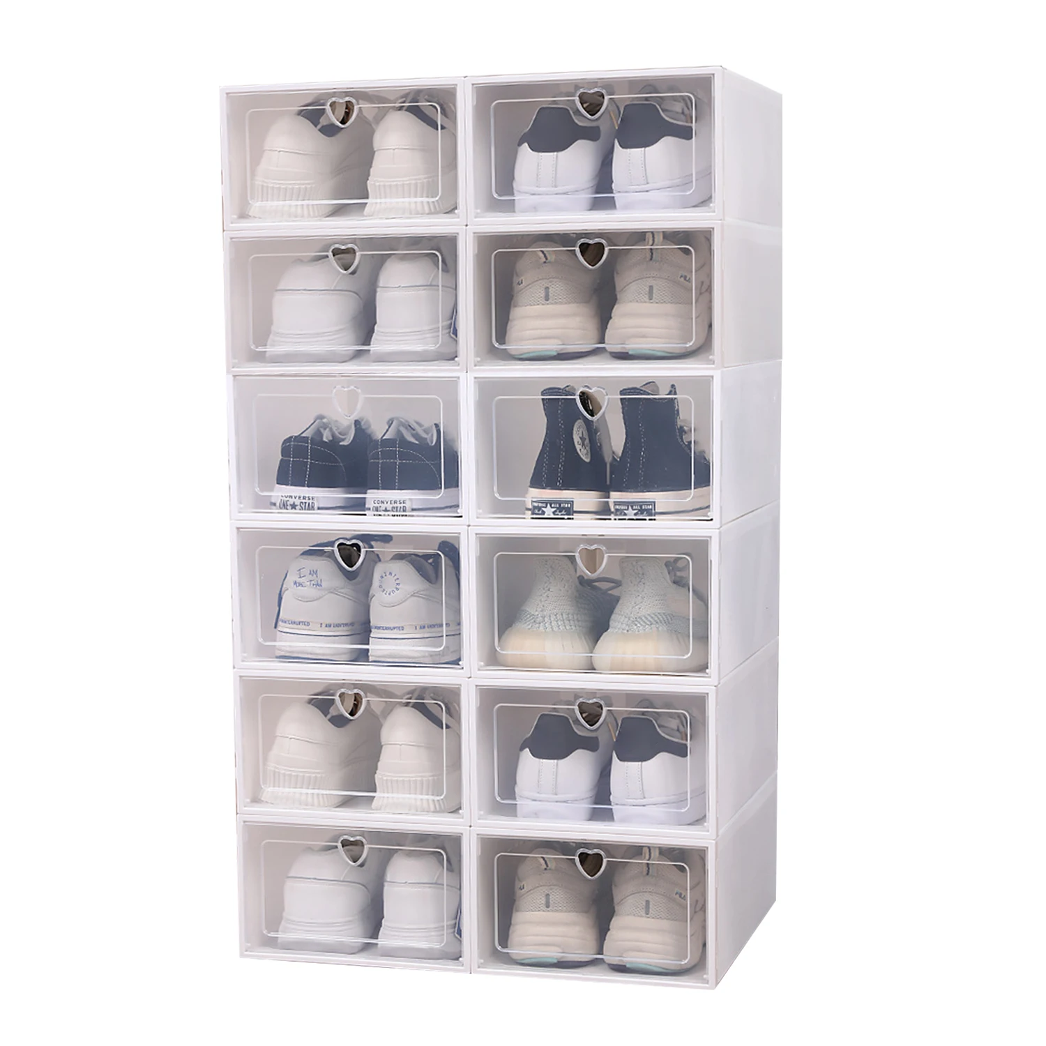 12pcs/set Transparent Plastic Shoes Display Case,Multiple Layers Shoe Organizer Shoe Rack,Foldable Stackable Shoes Shelf Box