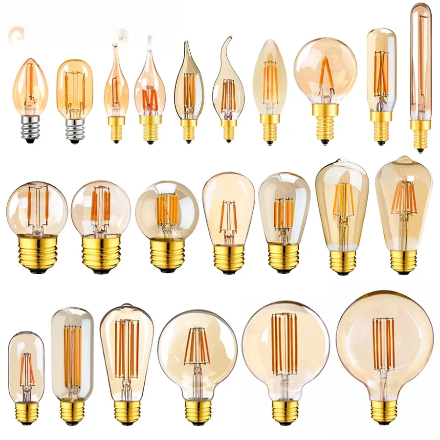 E14 E27 LED-lamp 220V dimbaar vintage LED-filamentlampjes T22 1W retro gloeilamp decoratie LED-verlichting lamp ampul - afbeelding 2