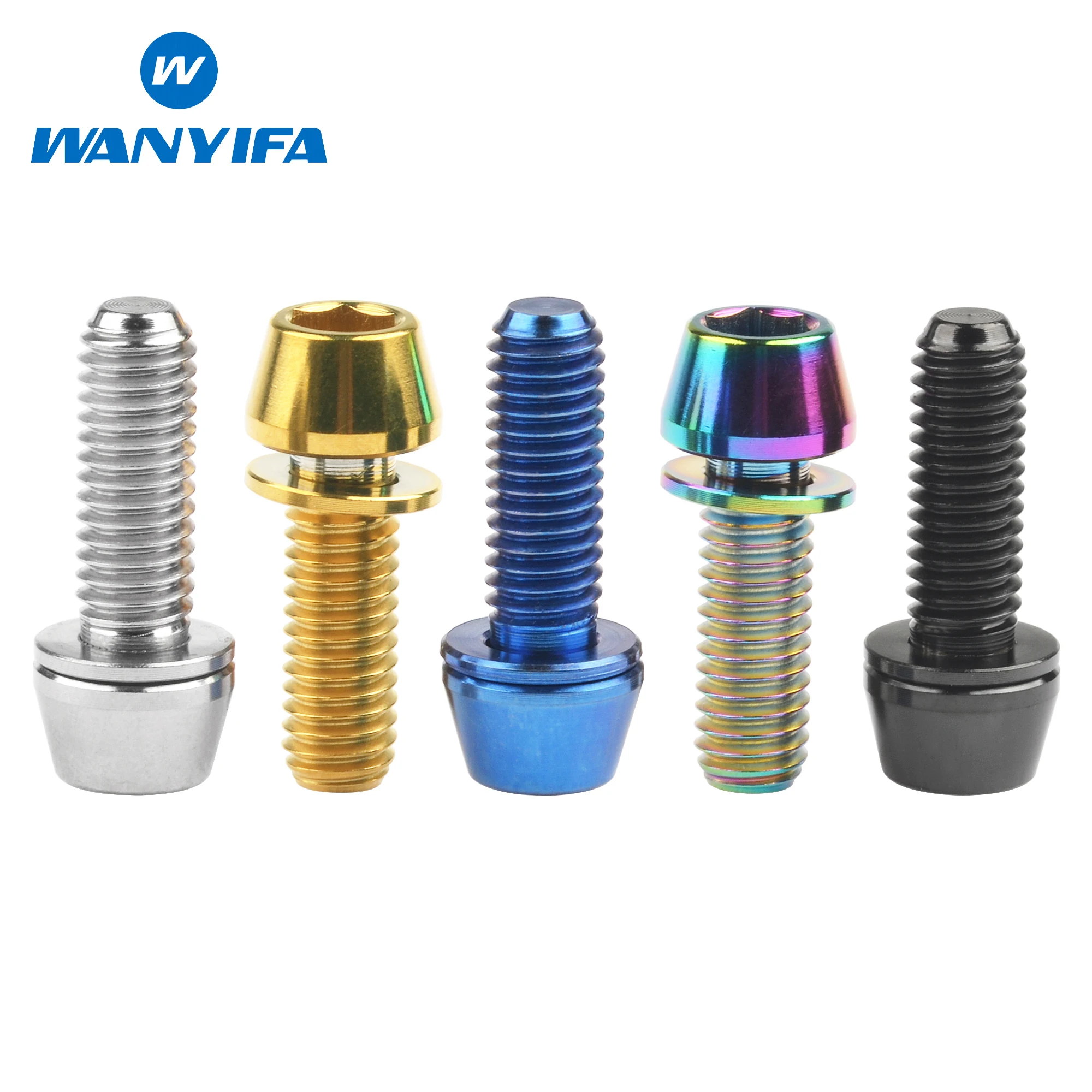 Wanyifa Titanium Bolt M6x16 18 20 25mm Taper Hex Head with Washer Screw for Bicycle Stem Disc Brake Bottle Cage Ti Fasteners