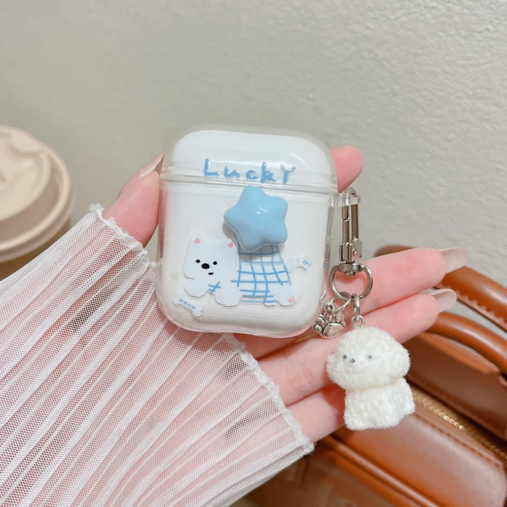 

Cute striped creative puppy headphone protective case, suitable for AirPods4/3/2Pro/2/3, with pendant,shockproof protective case