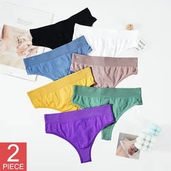 2PCS/SET High Waist Seamless Thongs Women T-back Panties M-2XL G-string Underwear Women's Intimate Underpants Female Lingerie