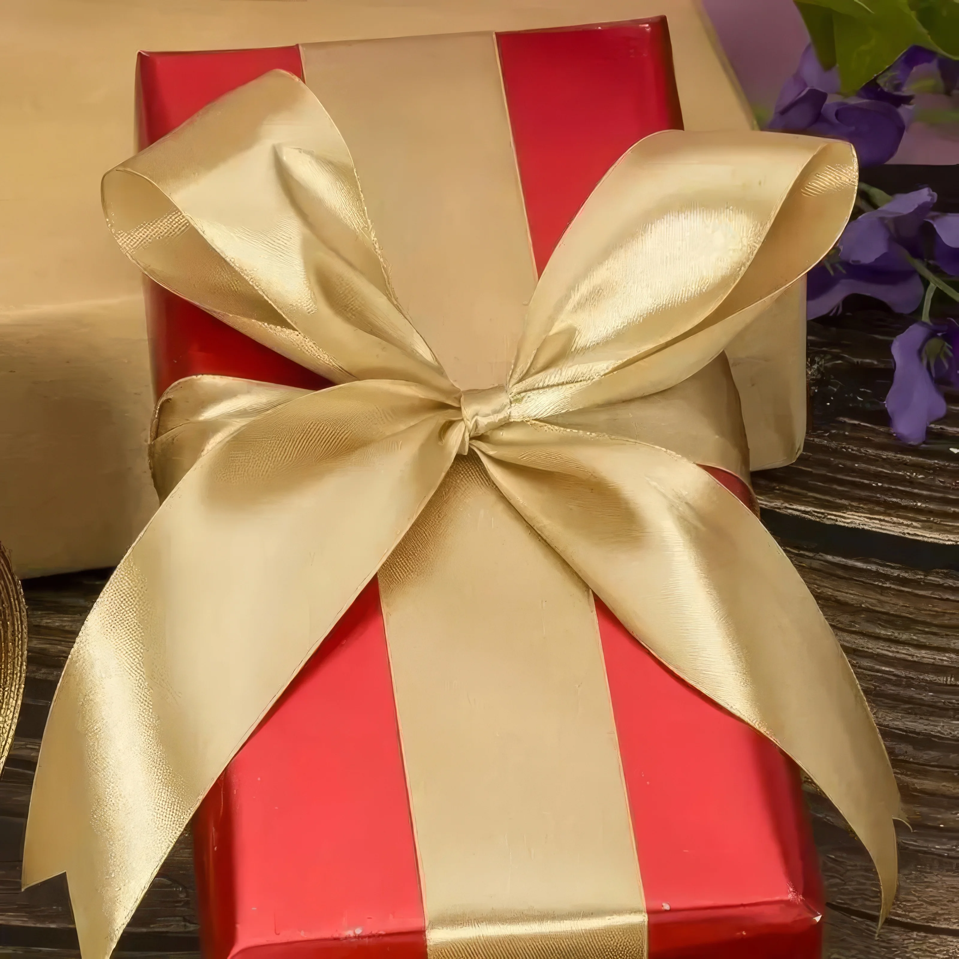 Elegant Gold Satin Ribbon: Decorative & Versatile Ribbon Perfect for Gift Wrapping, Crafts and Decor.