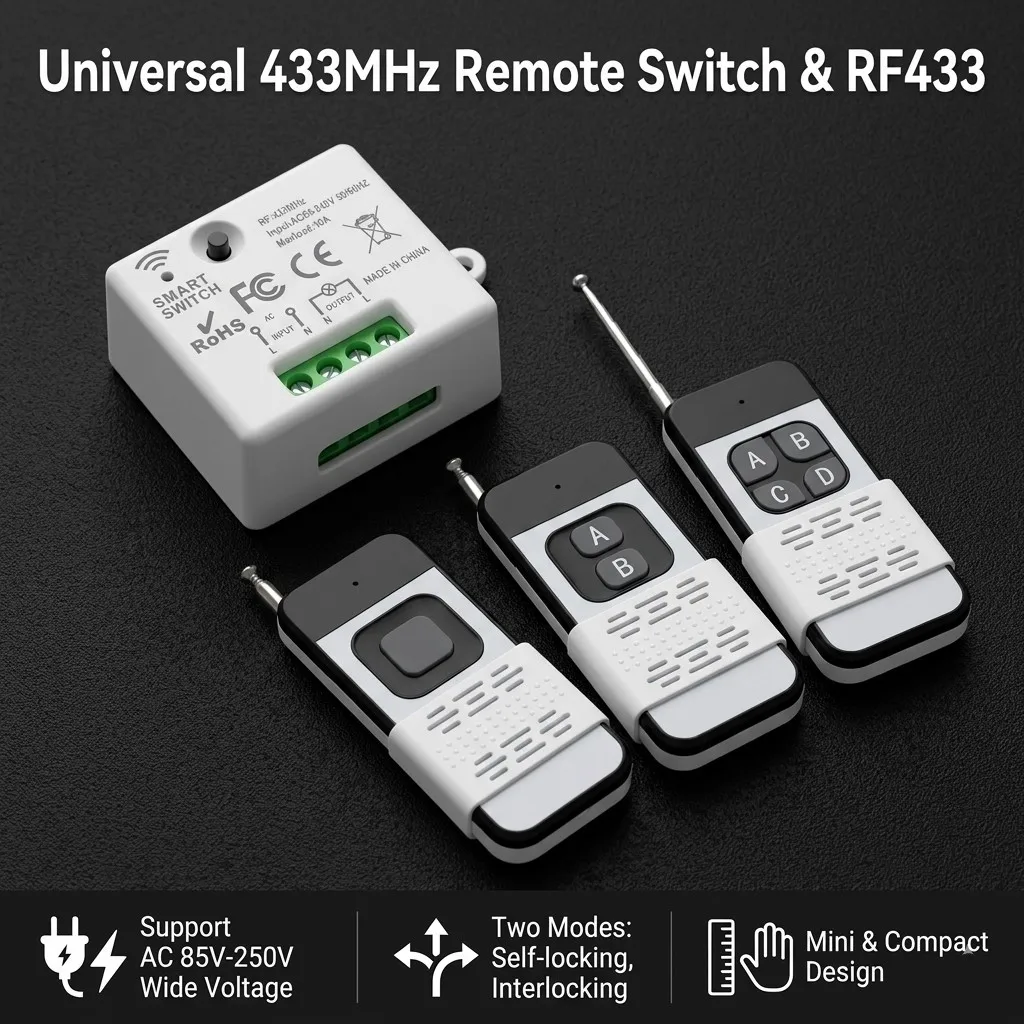 

3 Modes 433MHz RF Receiver 1CH Remote Control Switch AC 85-250V Input Output Mini Relay Module for LED Lamp Light Fan Motor