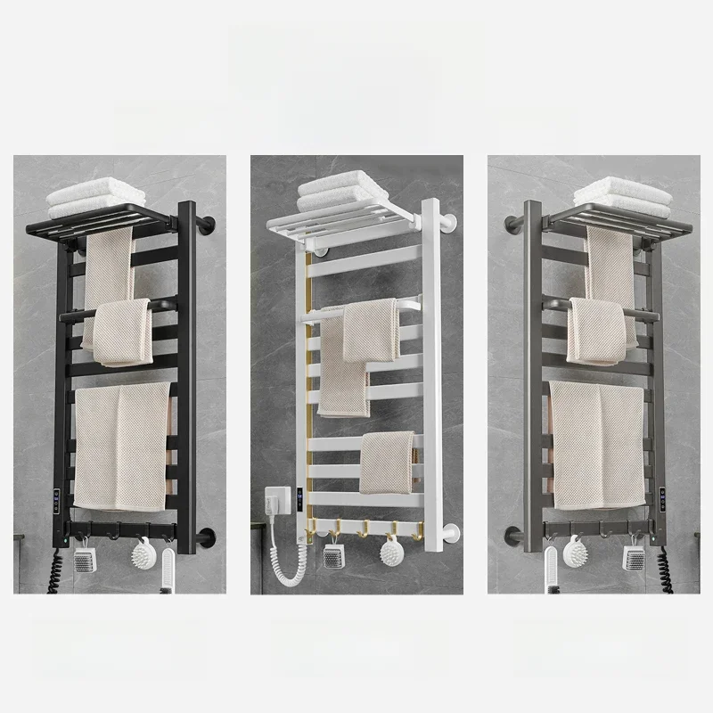 Smart Home Elektrische Verwarmde Handdoekstang Grey Elektrische Badkamer Badhanddoek Droger Warmer Kachels Punch Gratis Handdoekrek Radiator 110V - afbeelding 2