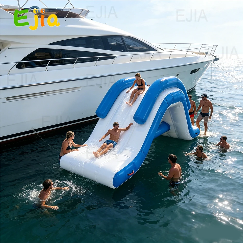 

Portable 13ft/4m Inflatable Water Slide Blue/Red & White Floating Lake Slidel - Adults & Kids Water Slide For Boats Pools
