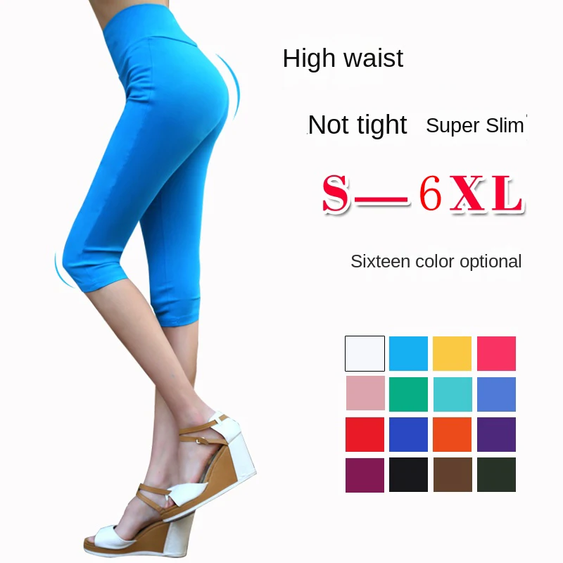 Capri Leggings for Women Casual Tummy Control Black Leggings skinny High Waisted Yoga Pants Plus Size S-6XL Knee Length