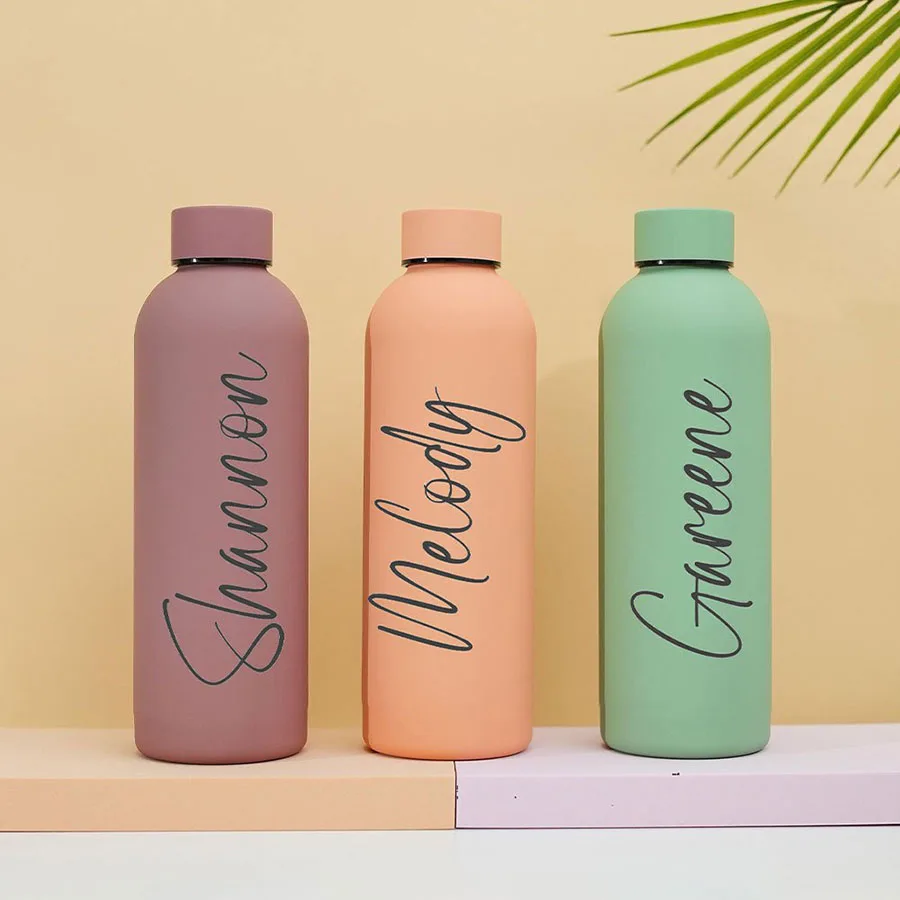Custom Name Matte Stainless Steel Water Bottle Personalized Cursive Font Leakproof Thermal Flask Portable Gym Travel Daily Drink