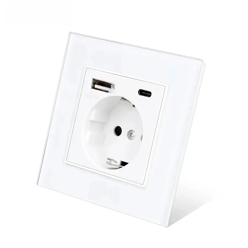 UNKAS type-c USB panneau en verre trempé gris ue/espagne/russie prise de courant murale mise à la terre avec prise de chargeur rapide économiser enfant