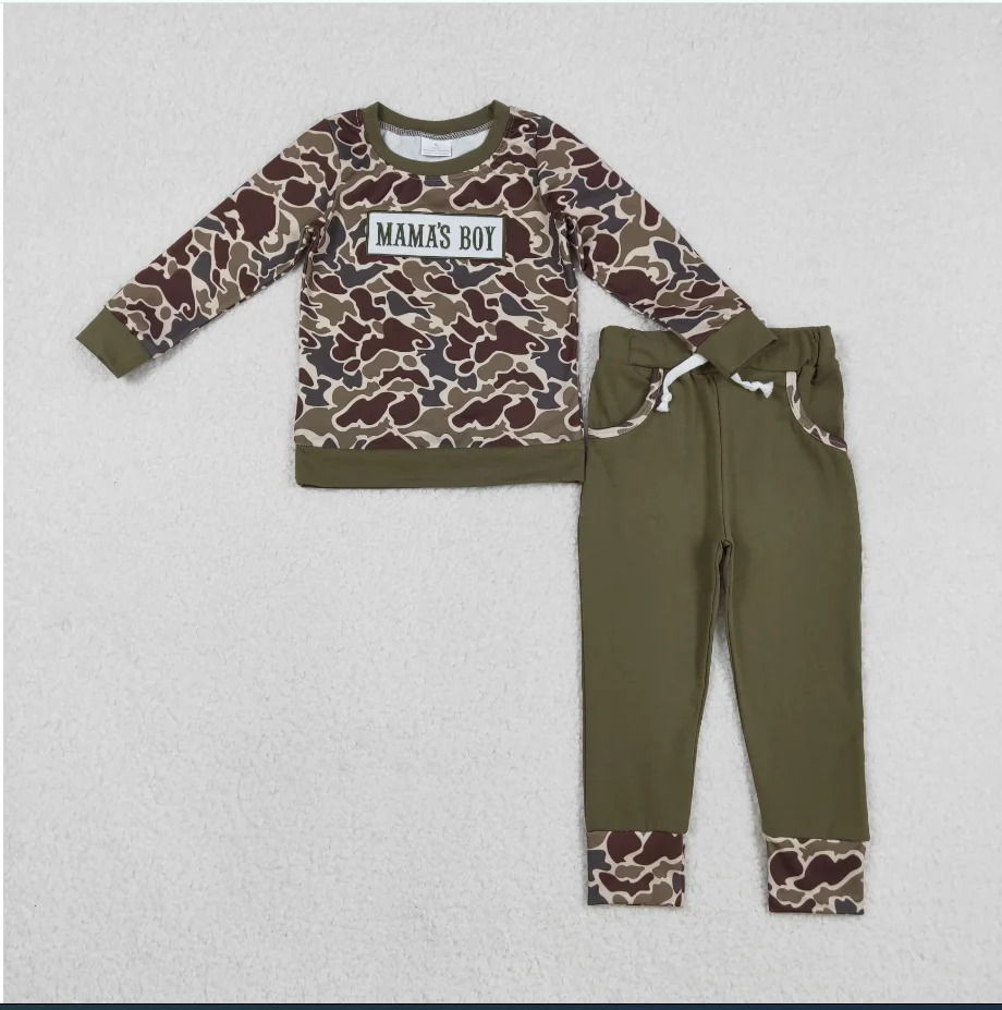 

Hot Sale BLP1330 MAMA'S BOY Embroidery Camo Top Pockets Pants Clothing Sets