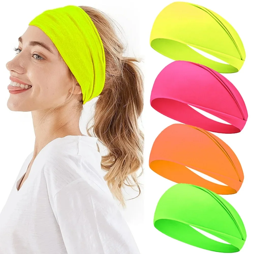 Bandeau de Sport Fluorescent, bandeau élastique large absorbant la sueur pour Yoga