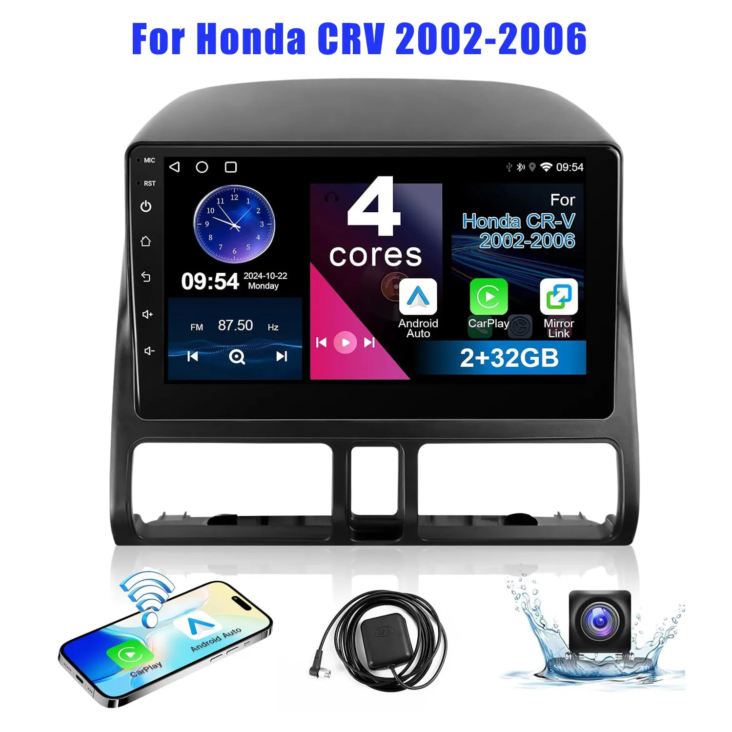 

9" Wireless Car Stereo Radio for Honda CRV 2002-2006 CarPlay Android Auto Touchscreen Car Video Player with Rear Camera GPS WIFI