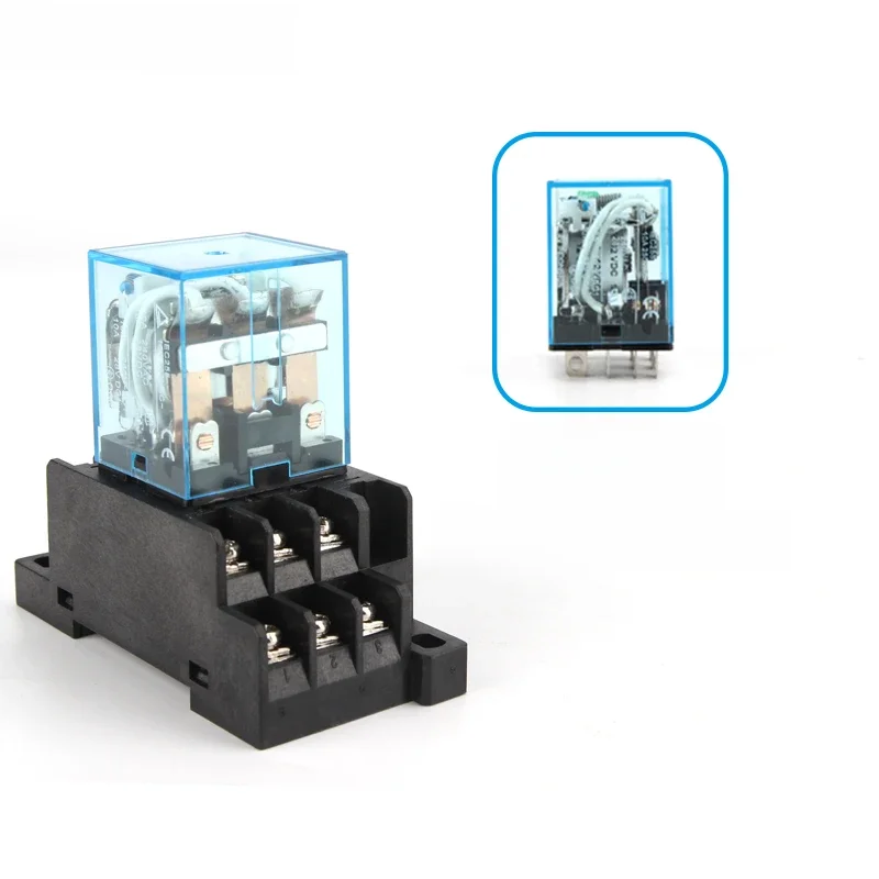 Relais intermédiaire HH63P LY3NJ 10A, Micro petit relais électromagnétique ACDC12V24V AC110V 220V 380V avec base de prise 11 broches PTF11A