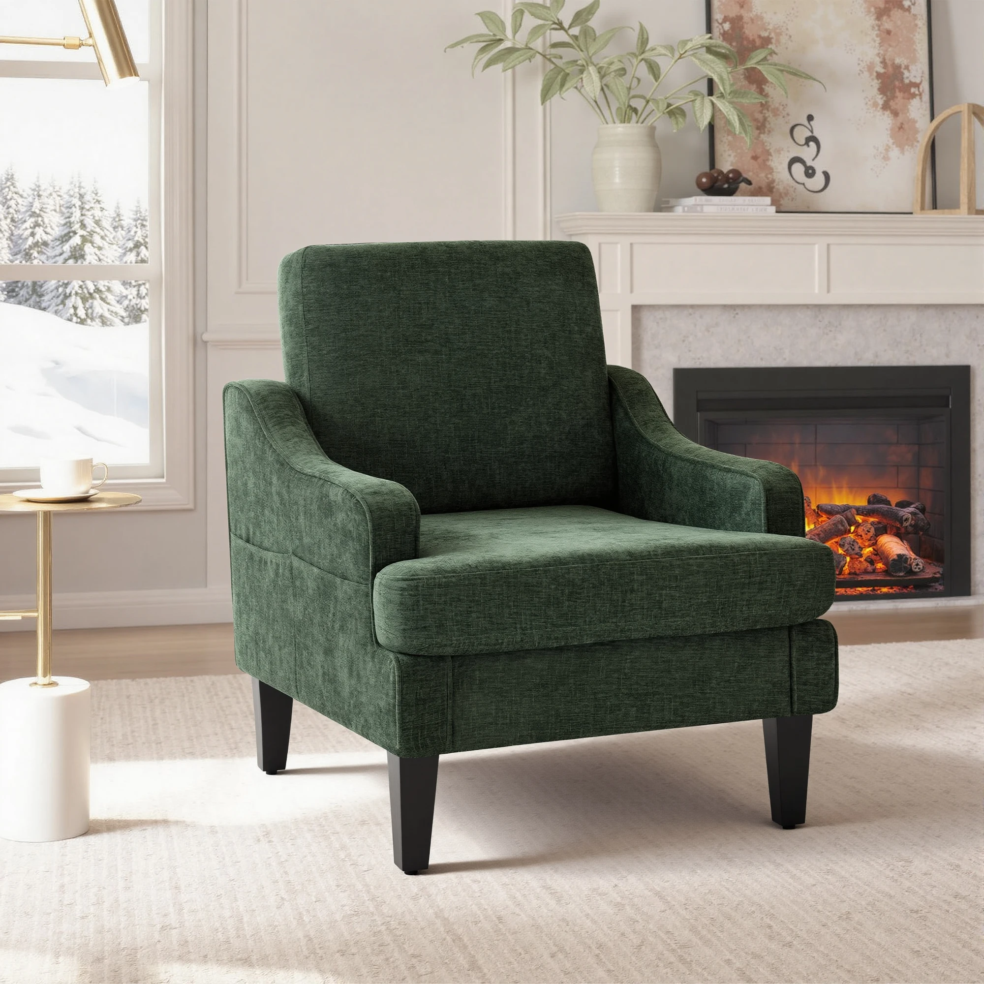 Sillón Moderno Tapizado en Chenilla, Silla Lateral de Tela Suave para Sala de Estar o Dormitorio