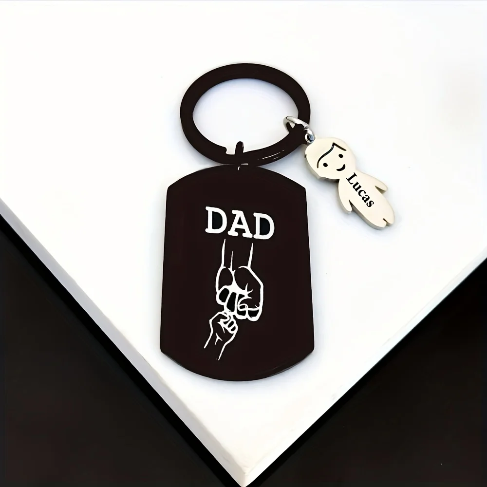 Black Military Style DAD Pattern Stainless Steel Keychain