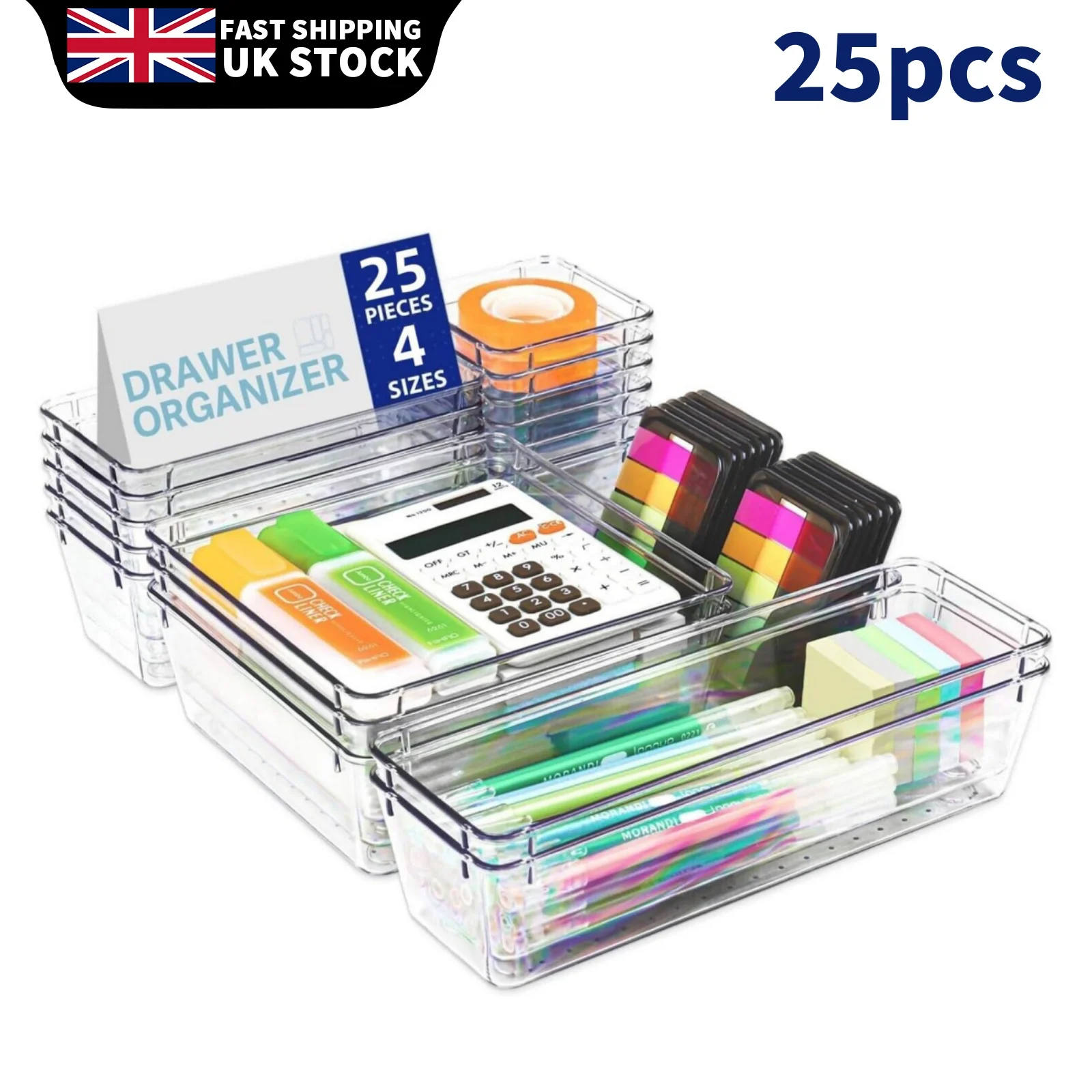 25 قطعة صندوق شفاف تخزين منظم مكتب حاوية علب تخزين بلاستيكية درج منظم الجدول صندوق مجوهرات ماكياج #1