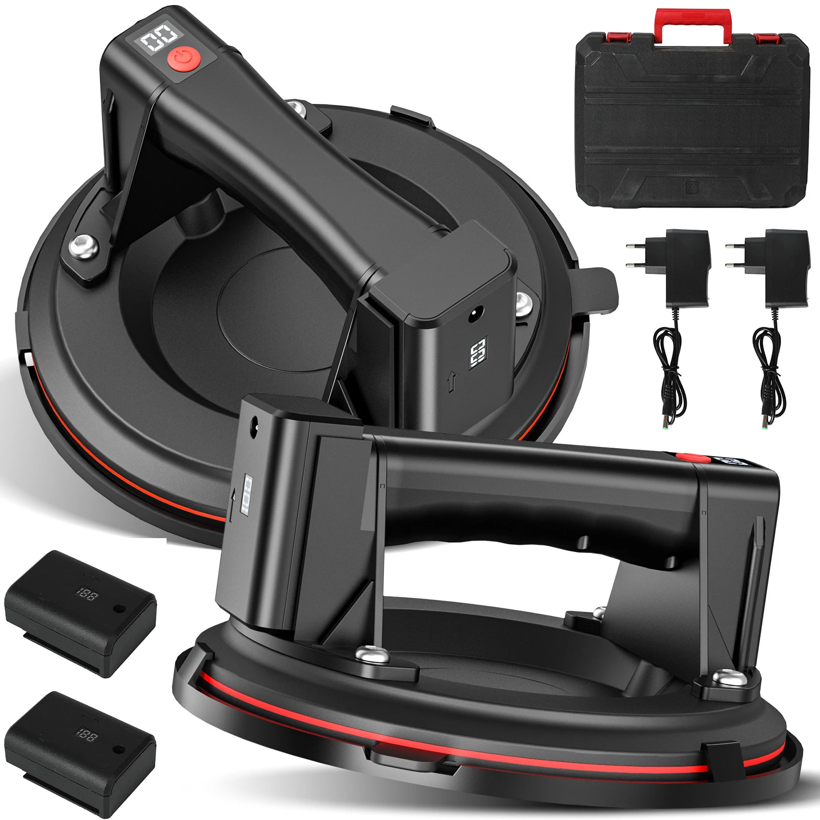 1/2PCS Industriële kwaliteit vacuüm elektrische zuignaplifter 300KG laadvermogen voor graniettegels glas met digitaal display Heavy Duty 3600mAh batterij