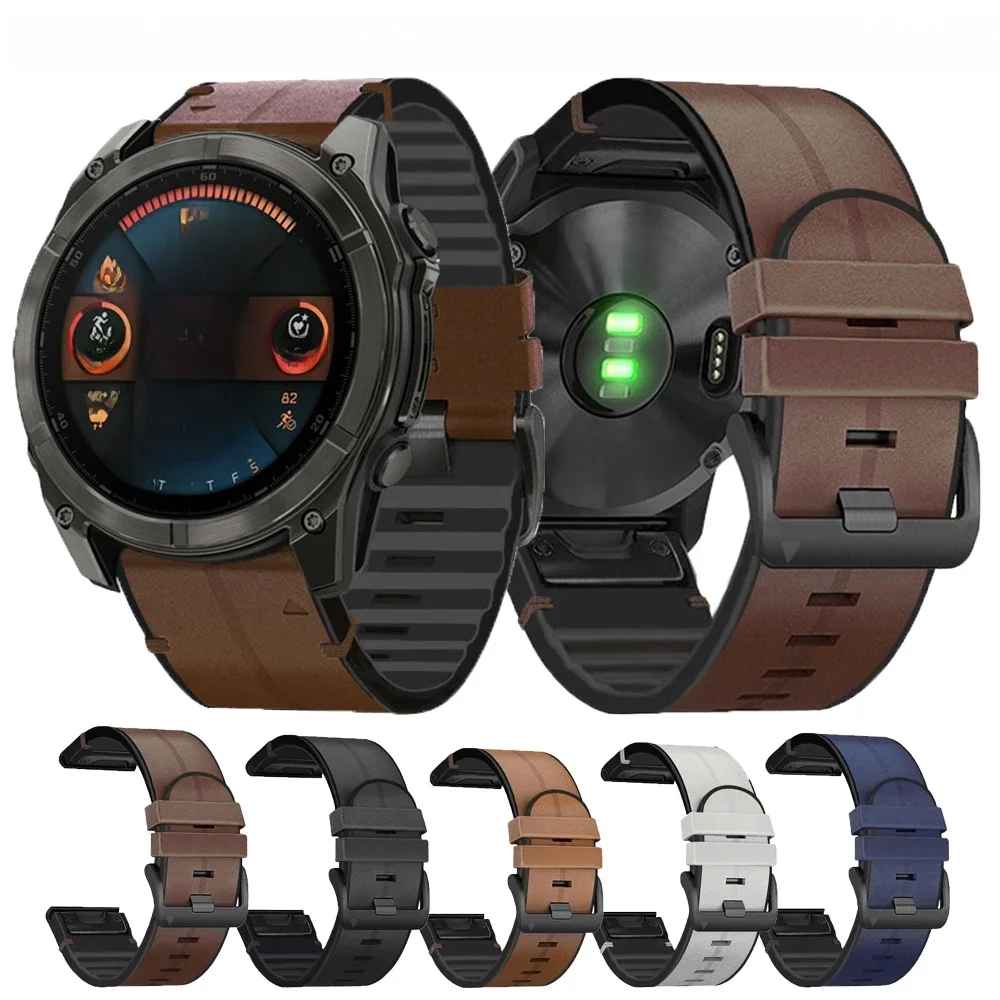 22 26 mm skórzany silikonowy pasek QuickFit do zegarka Garmin Fenix 8 E 7 7X 6 6X Pro 5 5XPlus Epix Gen 2/Enduro 3/965 Bransoletka z paskiem do zegarka — zdjęcie produktu 7