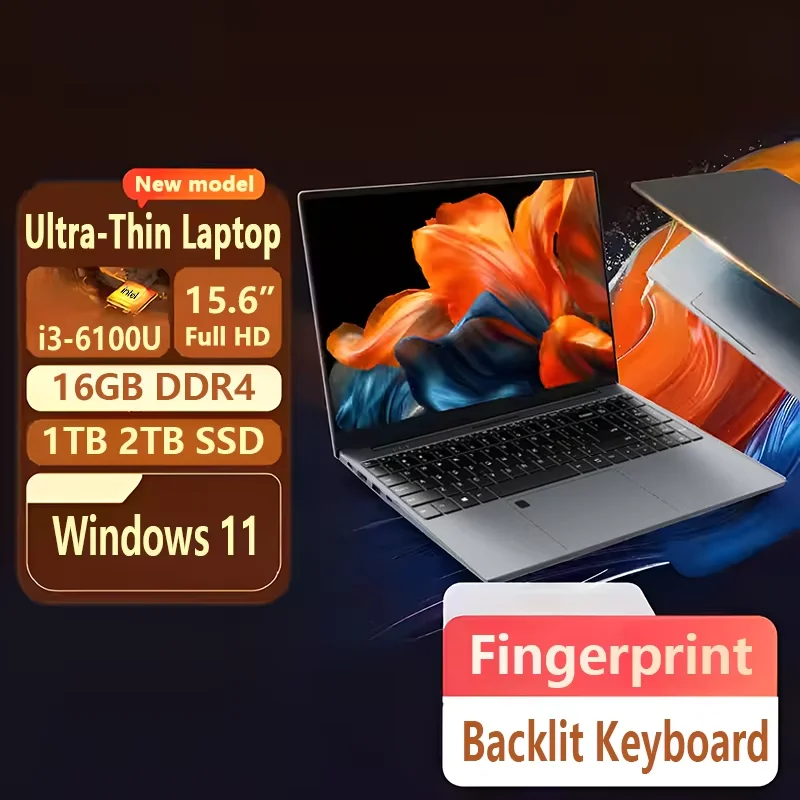 Portable NotebookIntel Core i3-6100U  Windows 11 Pro 15.6 inch  Laptop Computer HD Screen 16GB RAM 1TB 2TB SSD  laptops PC