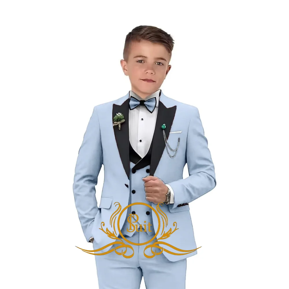 Jongenspakken 3 Stuk Formele Effen Kleur Slim Fit Pak Peak Revers Kinderen Double Breasted Kids Smoking Vakantie Bruiloft Outfit